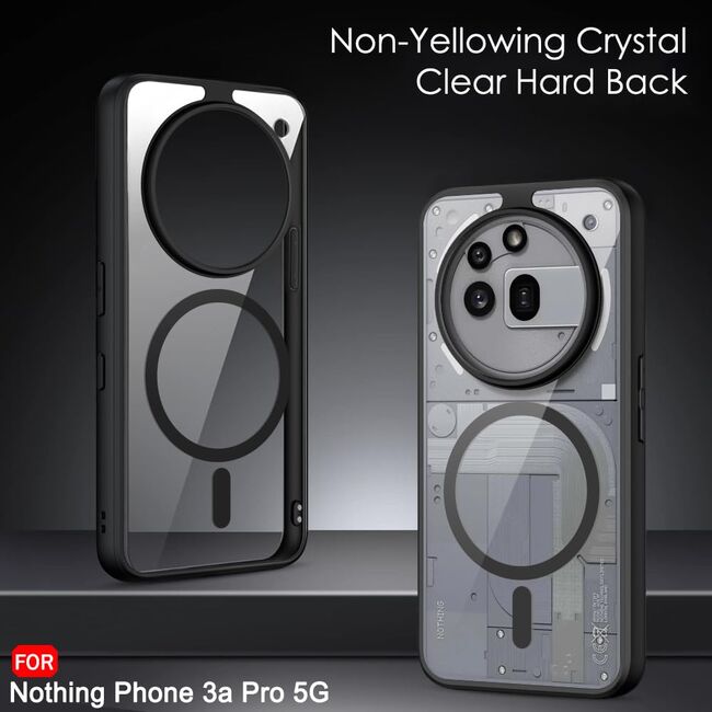 Husa pentru Nothing Phone (3a) Pro compatibila MagSafe, cu protectie lentile, Anti-Scratch, Anti-Fingerprint, Anti-Oil, Never-Yellow, transparent / negru