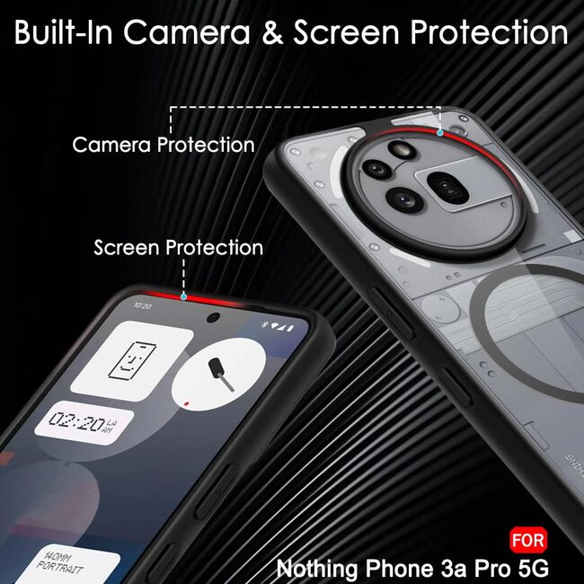 Husa pentru Nothing Phone (3a) Pro compatibila MagSafe, cu protectie lentile, Anti-Scratch, Anti-Fingerprint, Anti-Oil, Never-Yellow, transparent / negru