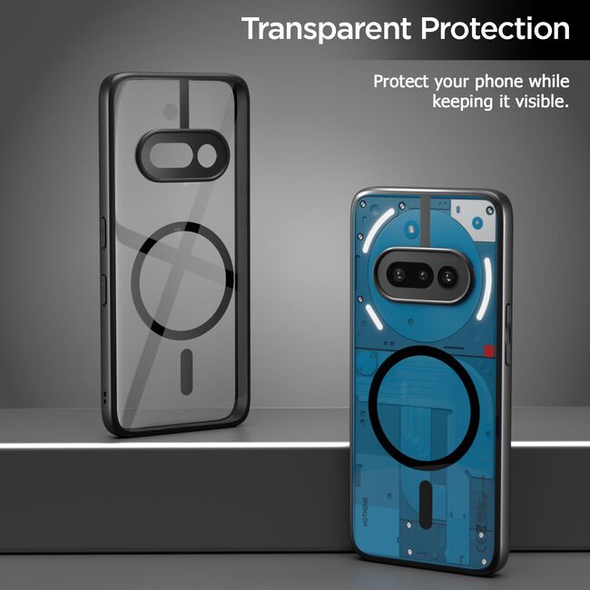 Husa pentru Nothing Phone (3a) compatibila MagSafe, cu protectie lentile, Anti-Scratch, Anti-Fingerprint, Anti-Oil, Never-Yellow, transparent / negru