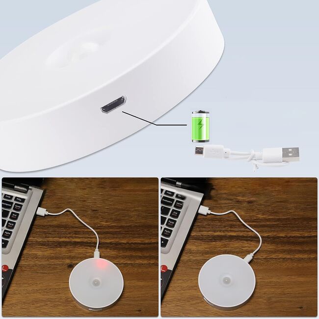 Lampa LED cu Senzor de Miscare si Intuneric – Lumina Calda 3000K, Reincarcabila, Wireless, Ideala pentru Mobilier, Hol, Scara sau Dulap, alb