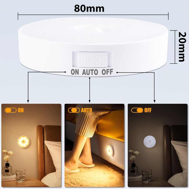 Lampa LED cu Senzor de Miscare si Intuneric – Lumina Calda 3000K, Reincarcabila, Wireless, Ideala pentru Mobilier, Hol, Scara sau Dulap, alb