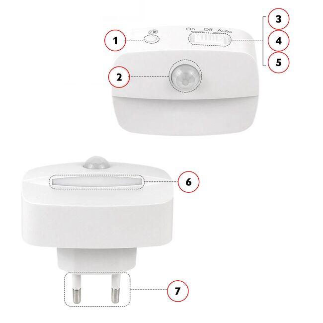 Lampă de Veghe LED cu Senzor de Mișcare pentru Priză EU – 3 Culori de Lumină, Comutator Automat, Alb