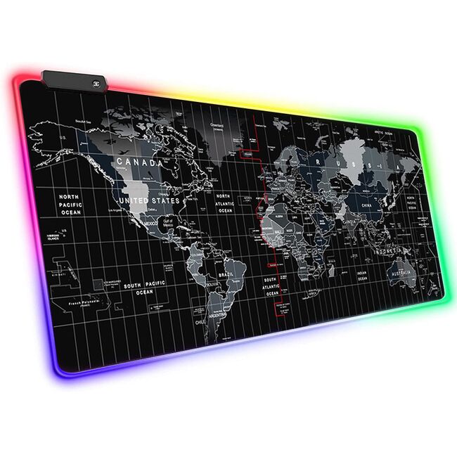 Mouse Pad Gaming XXL 80x30 cm cu Iluminare RGB – Harta Lumii, Bază Antiderapantă