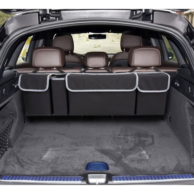 Organizator Auto pentru Portbagaj – Geanta cu 4 Compartimente, Prindere cu Velcro si Curele, Negru