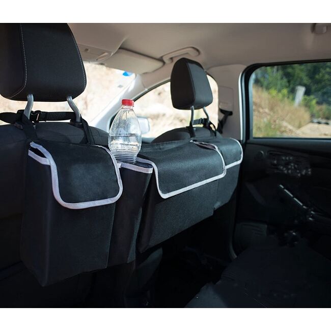 Organizator Auto pentru Portbagaj – Geanta cu 4 Compartimente, Prindere cu Velcro si Curele, Negru