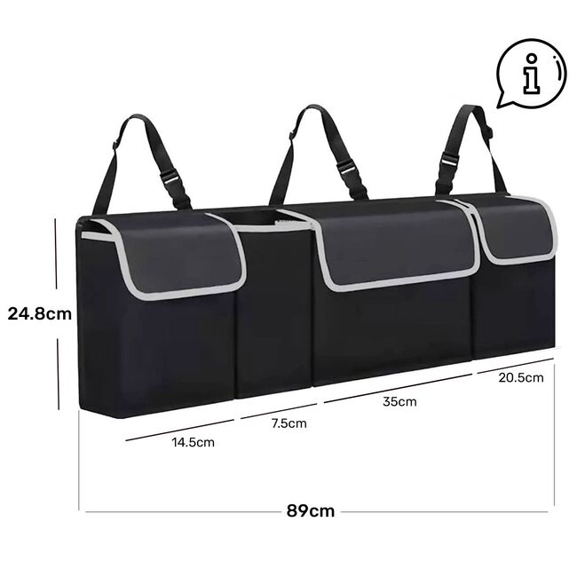 Organizator Auto pentru Portbagaj – Geanta cu 4 Compartimente, Prindere cu Velcro si Curele, Negru