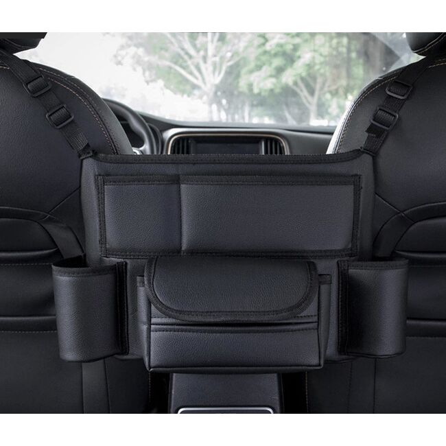 Organizator Auto pentru Spatiul dintre Scaune – suport pentru sticle, servețele si accesorii, Negru