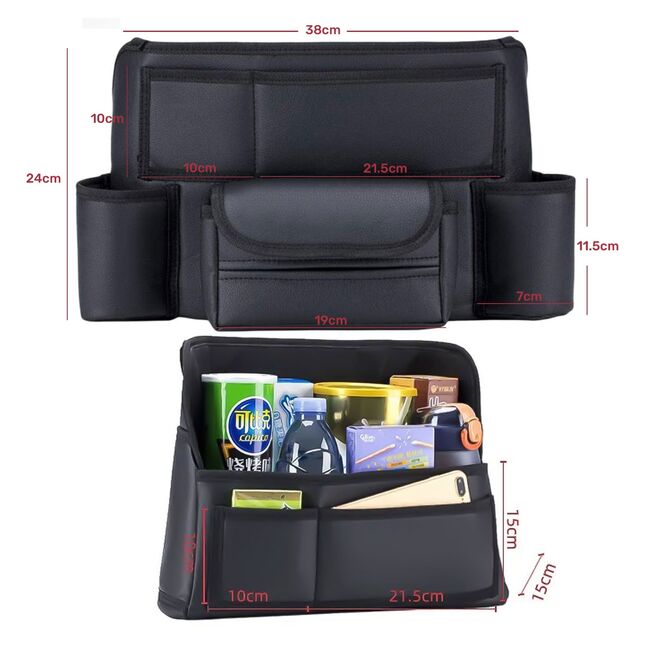 Organizator Auto pentru Spatiul dintre Scaune – suport pentru sticle, servețele si accesorii, Negru