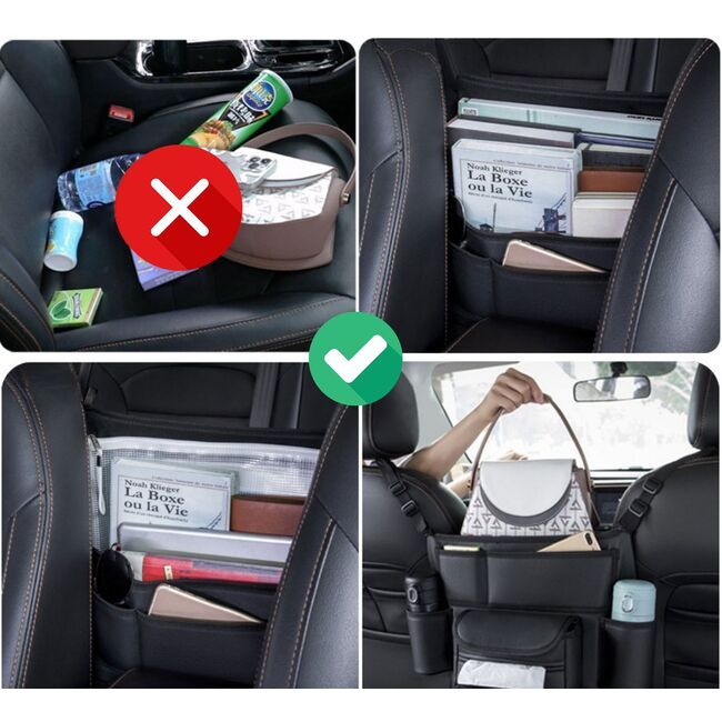 Organizator Auto pentru Spatiul dintre Scaune – suport pentru sticle, servețele si accesorii, Negru