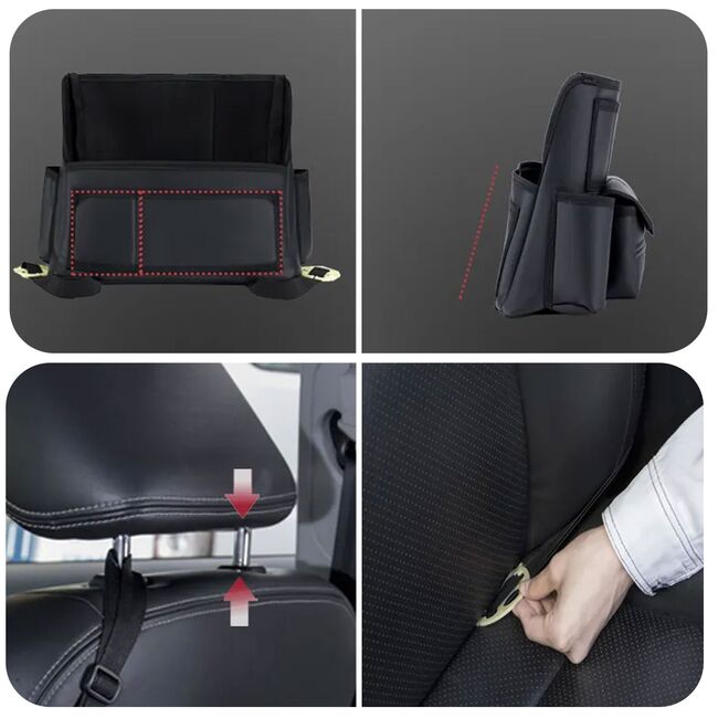 Organizator Auto pentru Spatiul dintre Scaune – suport pentru sticle, servețele si accesorii, Negru
