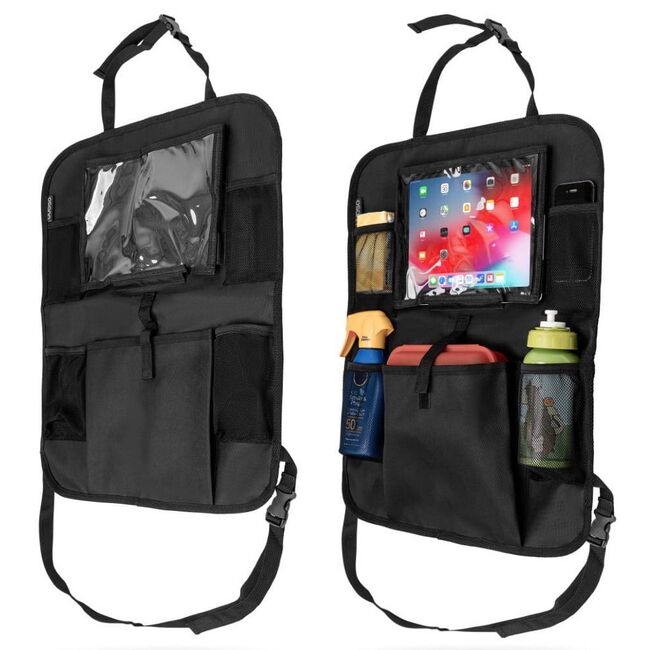 Organizator auto elegant pentru spatar scaun auto cu suport tableta / telefon, multiple buzunare, 42 x 62 cm –  ideala pentru calatorii