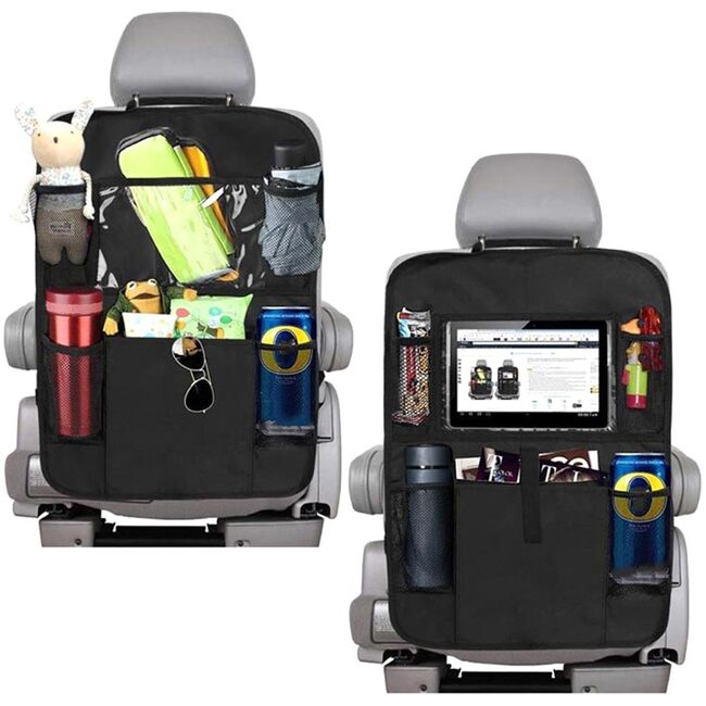 Organizator auto elegant pentru spatar scaun auto cu suport tableta / telefon, multiple buzunare, 42 x 62 cm –  ideala pentru calatorii
