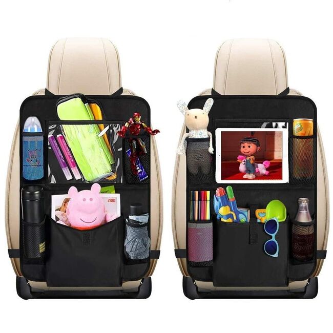 Organizator auto elegant pentru spatar scaun auto cu suport tableta / telefon, multiple buzunare, 42 x 62 cm –  ideala pentru calatorii