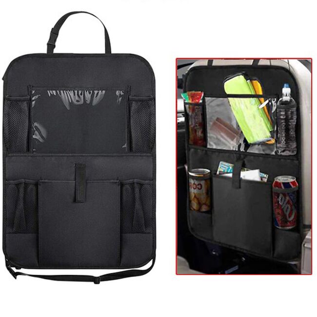 Organizator auto elegant pentru spatar scaun auto cu suport tableta / telefon, multiple buzunare, 42 x 62 cm –  ideala pentru calatorii
