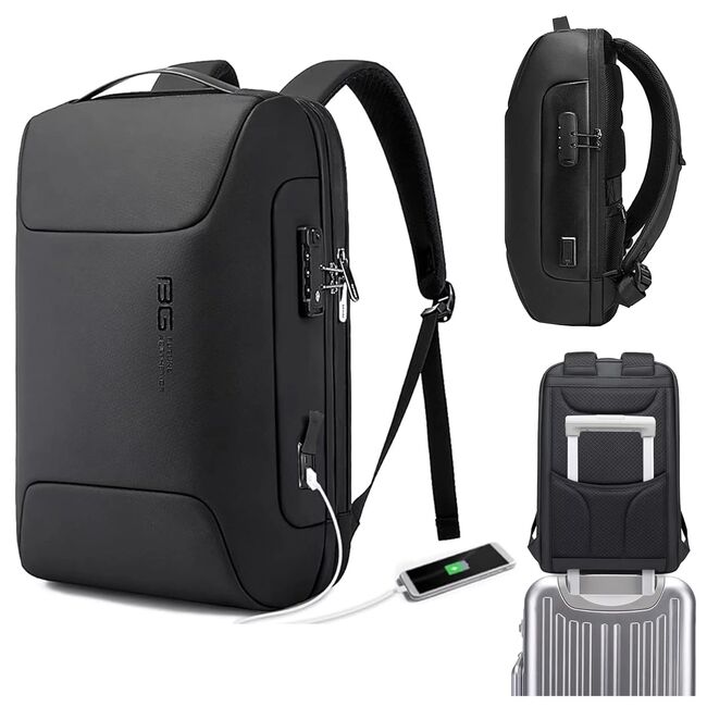 Rucsac Antifurt Multifunctional, Impermeabil, cu Port USB – Pentru Laptopuri până la 15.6", sistem fixare pe valiza, compatibil Wizz Air si Ryan Air, 24L, 47x33x16 cm, Negru