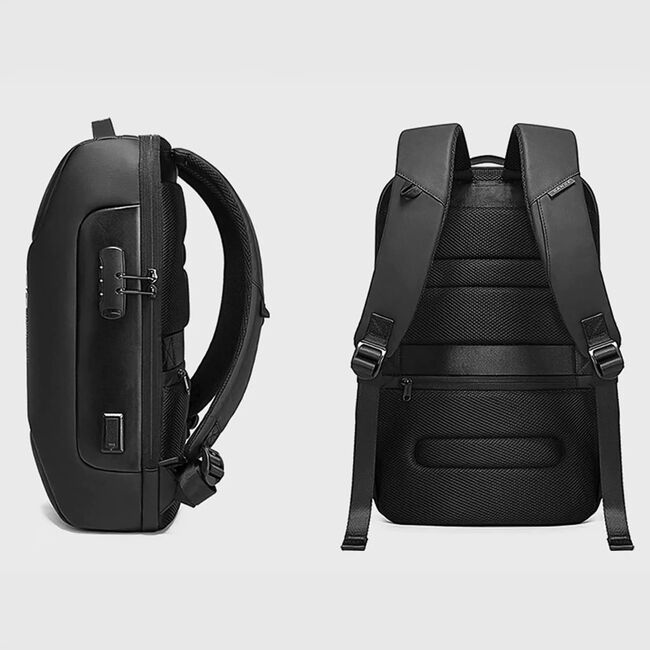 Rucsac Antifurt Multifunctional, Impermeabil, cu Port USB – Pentru Laptopuri până la 15.6", sistem fixare pe valiza, compatibil Wizz Air si Ryan Air, 24L, 47x33x16 cm, Negru