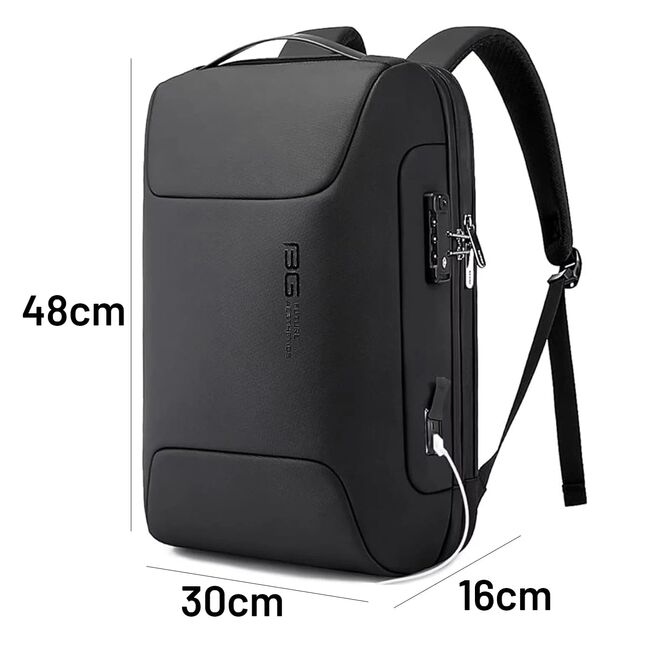 Rucsac Antifurt Multifunctional, Impermeabil, cu Port USB – Pentru Laptopuri până la 15.6", sistem fixare pe valiza, compatibil Wizz Air si Ryan Air, 24L, 47x33x16 cm, Negru