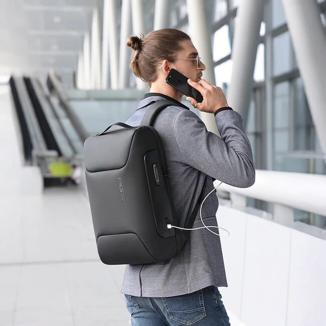 Rucsac Antifurt Multifunctional, Impermeabil, cu Port USB – Pentru Laptopuri până la 15.6", sistem fixare pe valiza, compatibil Wizz Air si Ryan Air, 24L, 47x33x16 cm, Negru
