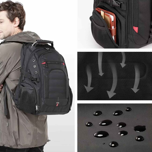Rucsac Business & Travel cu Port USB și Jack – 35L, Laptop 15”, Impermeabil, Compartiment Antişoc, Negru