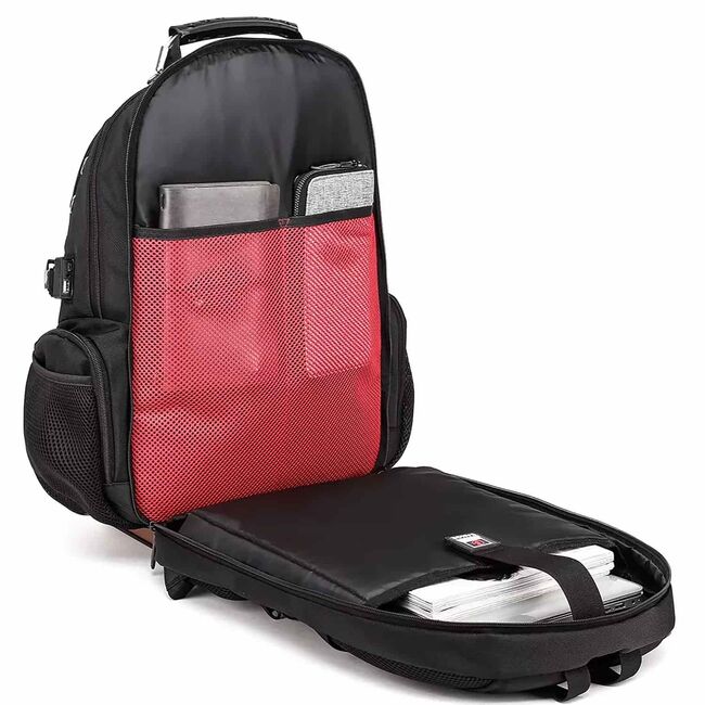 Rucsac Business & Travel cu Port USB și Jack – 35L, Laptop 15”, Impermeabil, Compartiment Antişoc, Negru
