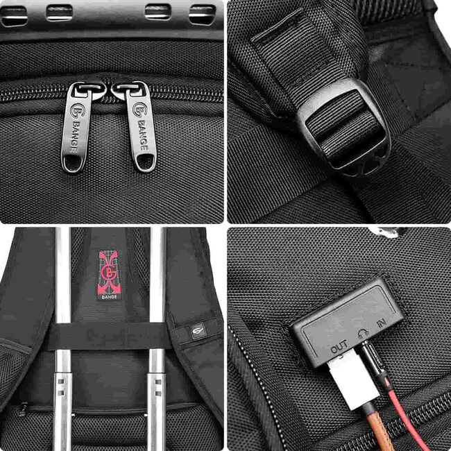 Rucsac Business & Travel cu Port USB și Jack – 35L, Laptop 15”, Impermeabil, Compartiment Antişoc, Negru