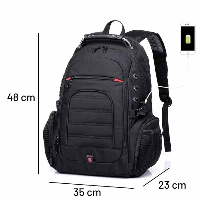 Rucsac Business & Travel cu Port USB și Jack – 35L, Laptop 15”, Impermeabil, Compartiment Antişoc, Negru
