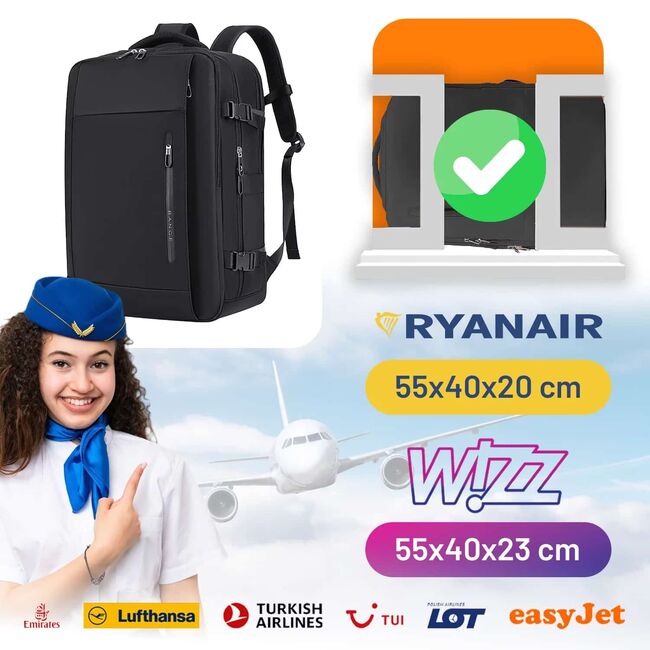 Rucsac Business & Travel cu Port USB – pentru Laptop pana la 15.6”, Impermeabil, Spatios si Elegant, compatibil WIzz Air si Ryan Air - negru