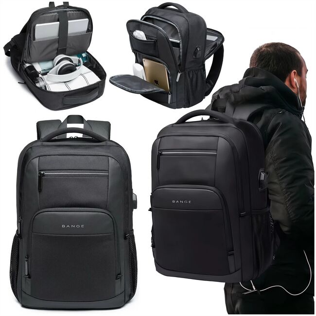 Rucsac multifunctional Impermeabil cu Port USB si buzunar anti-furt  – 35L, Pentru Laptop pana la 15.6”, sistem fixare pe valiza, ideal calatorii, job sau zbor, negru