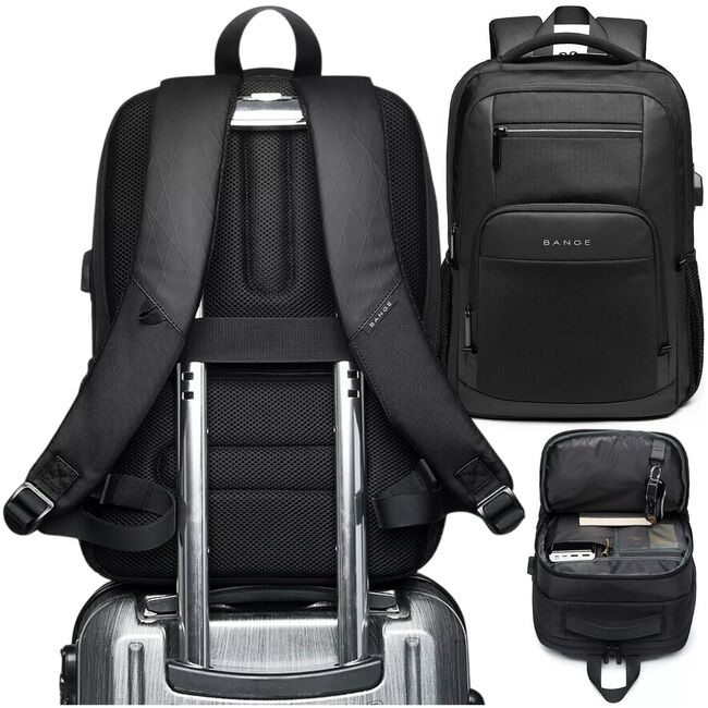 Rucsac multifunctional Impermeabil cu Port USB si buzunar anti-furt  – 35L, Pentru Laptop pana la 15.6”, sistem fixare pe valiza, ideal calatorii, job sau zbor, negru