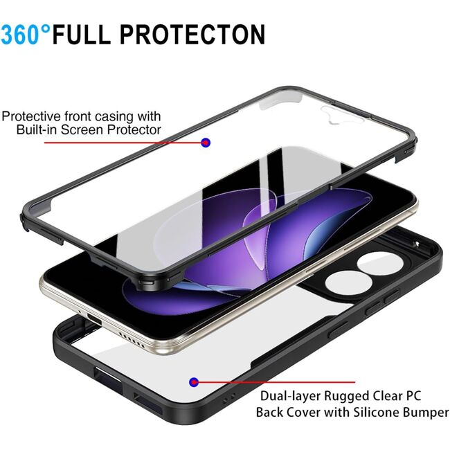 Set 360: Husa cu folie integrata pentru  Oppo Reno 13F, 13FS 4G, 5G Protectie 360 fata / spate - Mov