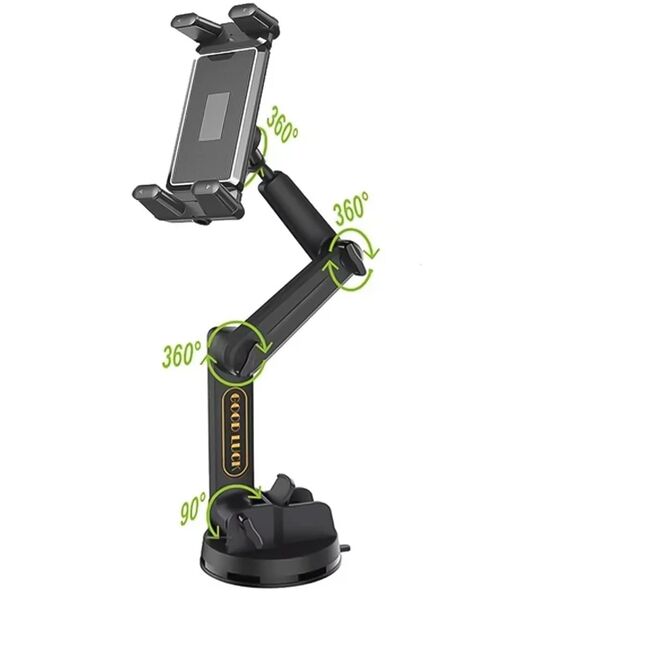 Suport Auto Universal pentru Tabletă și Telefon – Braț Lung 43 cm, Montaj pe Parbriz sau Bord, Compatibil până la 11”, ventuza puternica, Ideal pentru Camioane, Autobuze, Utilaje și Autoturisme
