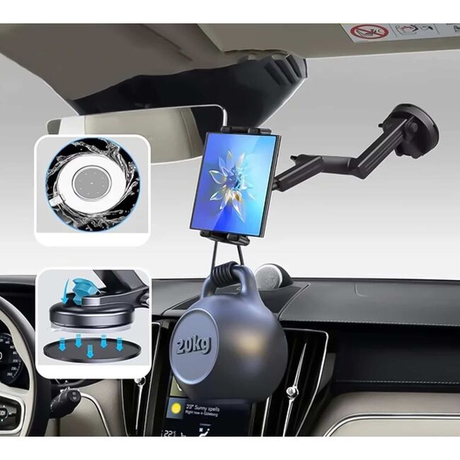 Suport Auto Universal pentru Tabletă și Telefon – Braț Lung 43 cm, Montaj pe Parbriz sau Bord, Compatibil până la 11”, ventuza puternica, Ideal pentru Camioane, Autobuze, Utilaje și Autoturisme