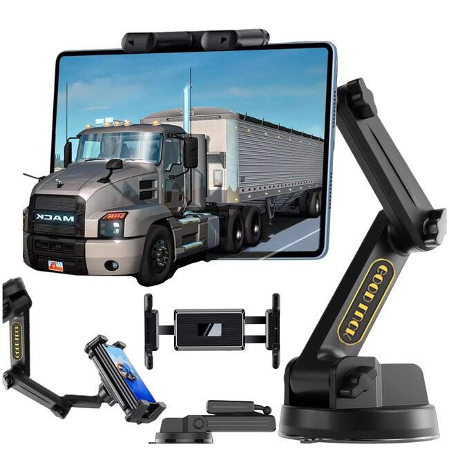 Suport Auto Universal pentru Tabletă și Telefon – Braț Lung 43 cm, Montaj pe Parbriz sau Bord, Compatibil până la 11”, ventuza puternica, Ideal pentru Camioane, Autobuze, Utilaje și Autoturisme