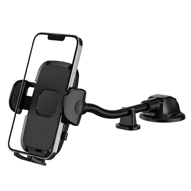 Suport Auto cu Brat Lung pentru Telefon 25.5 cm – Montaj pe Parbriz sau Bord, Cap Rotativ 360°, Reglabil, Negru
