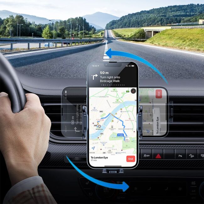 Suport Auto pentru Telefon 3 in 1 cu Brat reglabil telescopic, pentru bord, parbriz sau grila ventilatie, prindere automata - negru
