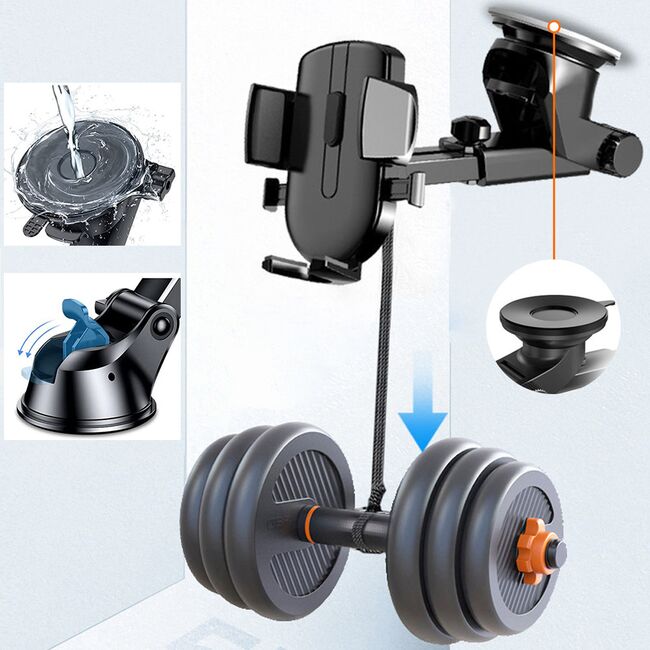 Suport Auto pentru Telefon 3 in 1 cu Brat reglabil telescopic, pentru bord, parbriz sau grila ventilatie, prindere automata - negru
