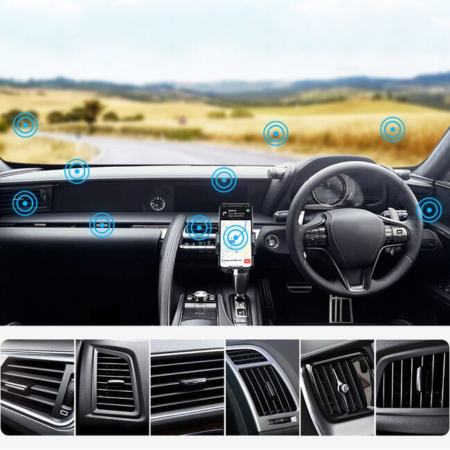 Suport Auto pentru Telefon 3 in 1 cu Brat reglabil telescopic, pentru bord, parbriz sau grila ventilatie, prindere automata - negru