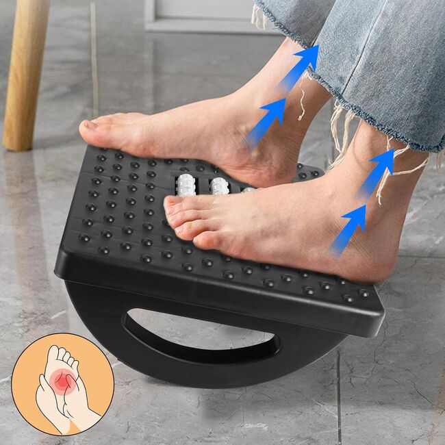 Suport pentru Picioare cu Rolă de Masaj, Ergonomic, pentru Birou, cu Inclinare Reglabila, Negru