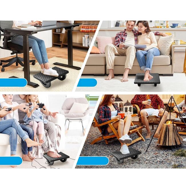 Suport pentru Picioare cu Rolă de Masaj, Ergonomic, pentru Birou, cu Inclinare Reglabila, Negru