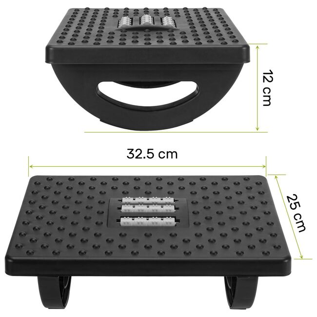 Suport pentru Picioare cu Rolă de Masaj, Ergonomic, pentru Birou, cu Inclinare Reglabila, Negru