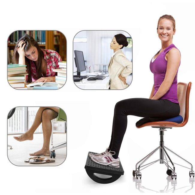 Suport pentru Picioare cu Rolă de Masaj, Ergonomic, pentru Birou, cu Inclinare Reglabila, Negru