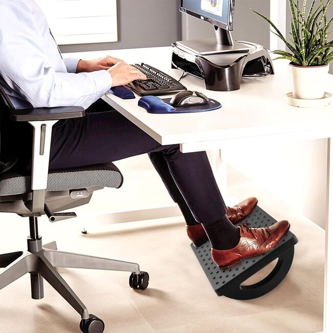 Suport pentru Picioare cu Rolă de Masaj, Ergonomic, pentru Birou, cu Inclinare Reglabila, Negru