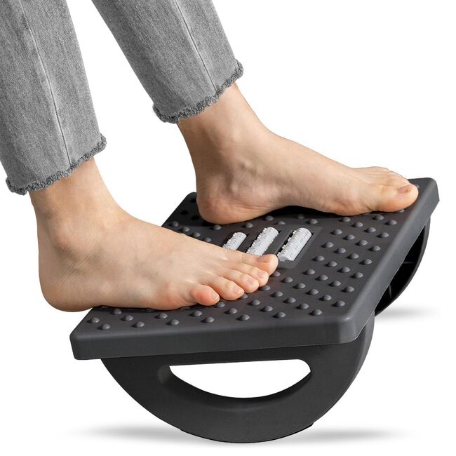Suport pentru Picioare cu Rolă de Masaj, Ergonomic, pentru Birou, cu Inclinare Reglabila, Negru