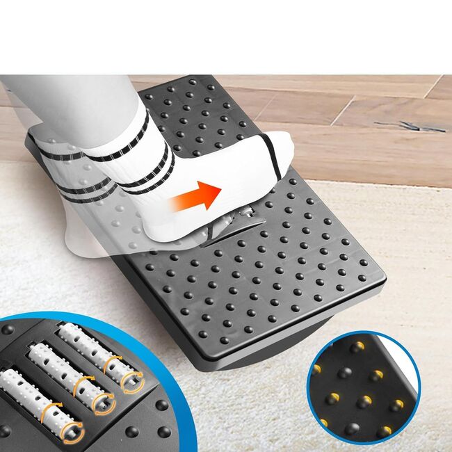 Suport pentru Picioare cu Rolă de Masaj, Ergonomic, pentru Birou, cu Inclinare Reglabila, Negru