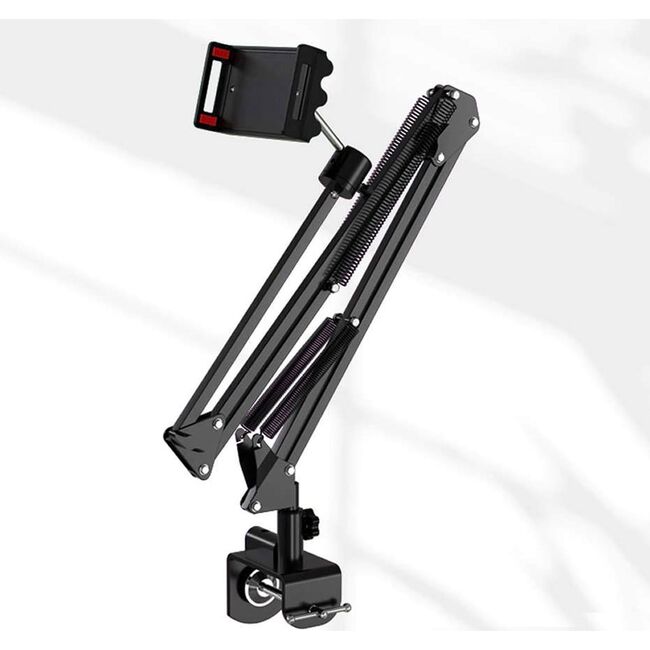 Suport reglabil pentru birou, compatibil cu telefoane si tablete de 4”–11”, brate extensibile, cap rotativ 360°, design compact - negru