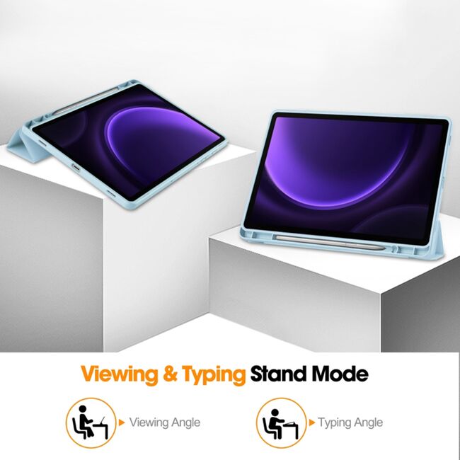 Husa pentru  Samsung Galaxy Tab S10 FE 10.9 inch Soft Shell cu functie wake-up/sleep si compartiment pentru stylus, tip stand - Albastru deschis