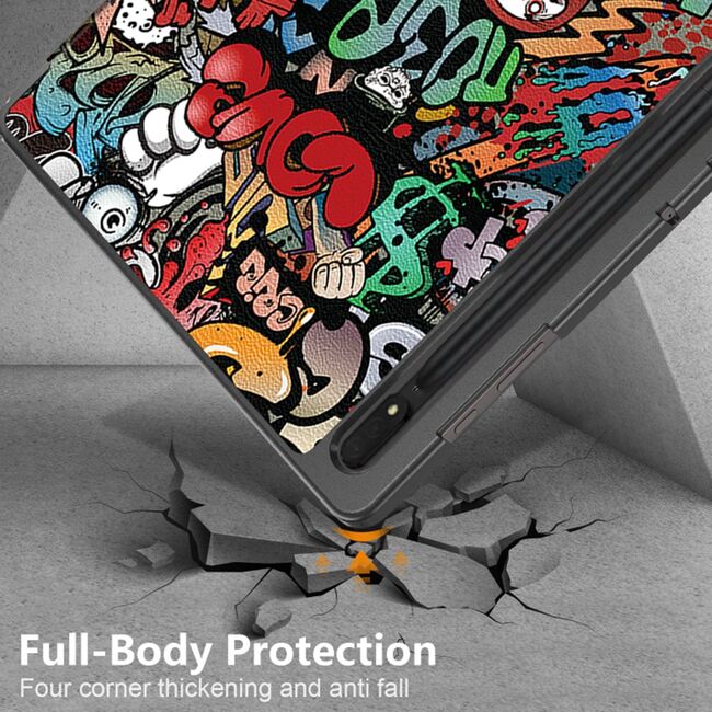 Husa pentru Samsung Galaxy Tab S10 FE 10.9 inch tip stand functie sleep/wake-up, protectie 360 - graffiti