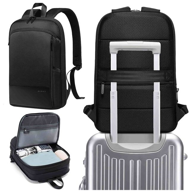 Rucsac Laptop pana la 15.6” Extensibil, 14–28L – Impermeabil, Compartiment Tip Valiză, Ideal pentru Avion, serviciu și calatorii, negru
