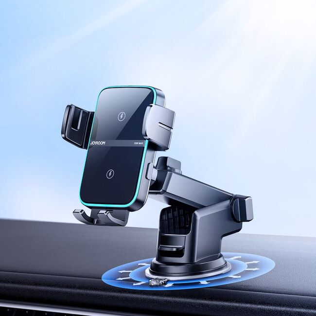 Suport Auto cu incarcare Wireless Fast Charge – Montare pe parbriz sau bord, brat telescopic, Deschidere Automată, 15W, Negru