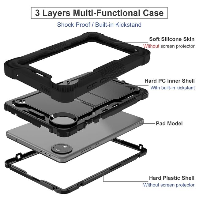 [Pachet 360°] Husa + folie din sticla pentru  Xiaomi Pad 7 / 7 Pro Rugged Heavy Duty - Negru